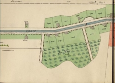 Het kaartje geeft de ligging van het Soemeer en de kanaalknik duidelijk weer. Het is een fragment van een grote kleurenkaart die de Maatschappij Helenaveen in 1889 van haar eigendommen in de Peel liet maken.